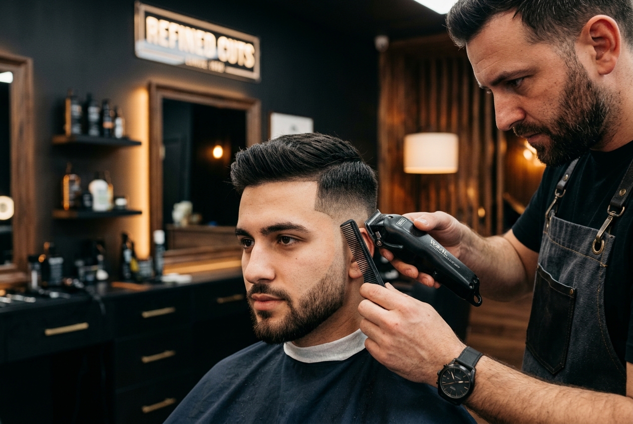 Close up of a haircut in progress